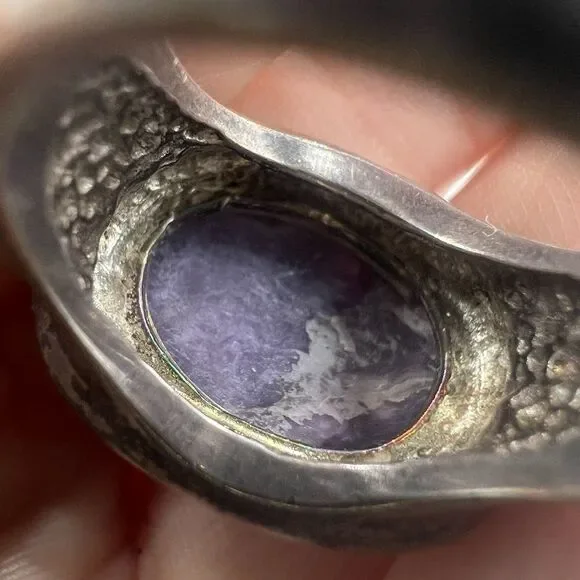 925 Sterling Silver Purple Charoite Oval Ring Sz 6.25 Pinky Heavy Tested GIFT - Picture 8 of 14